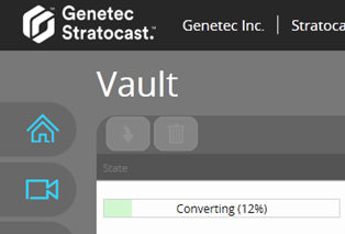 Vault page in Stratocast™ showing the status of the conversion process.