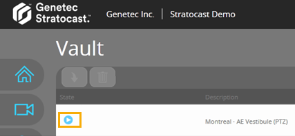 Pagina Kluis in Stratocast™ met de knop Afspelen gemarkeerd.