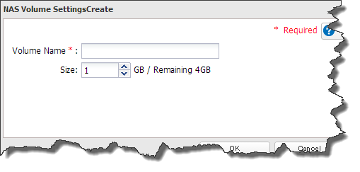 Naming and setting the storage size of the NAS volume