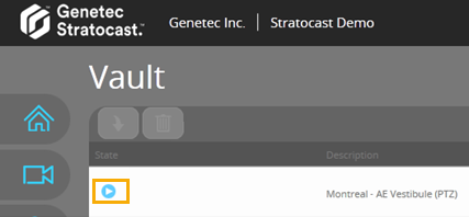 Vault page in Stratocast™ with the Play button highlighted.